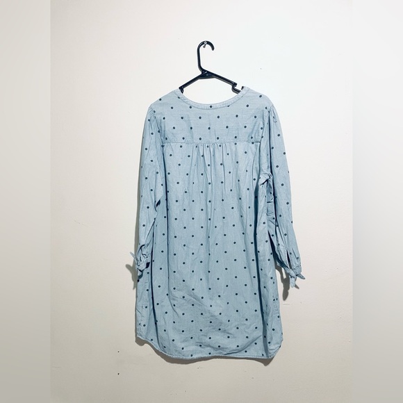 Old Navy Chambray Blue Polka Dots Shift Dress Size XL Tie Cuff Long Sleeve - Picture 6 of 7